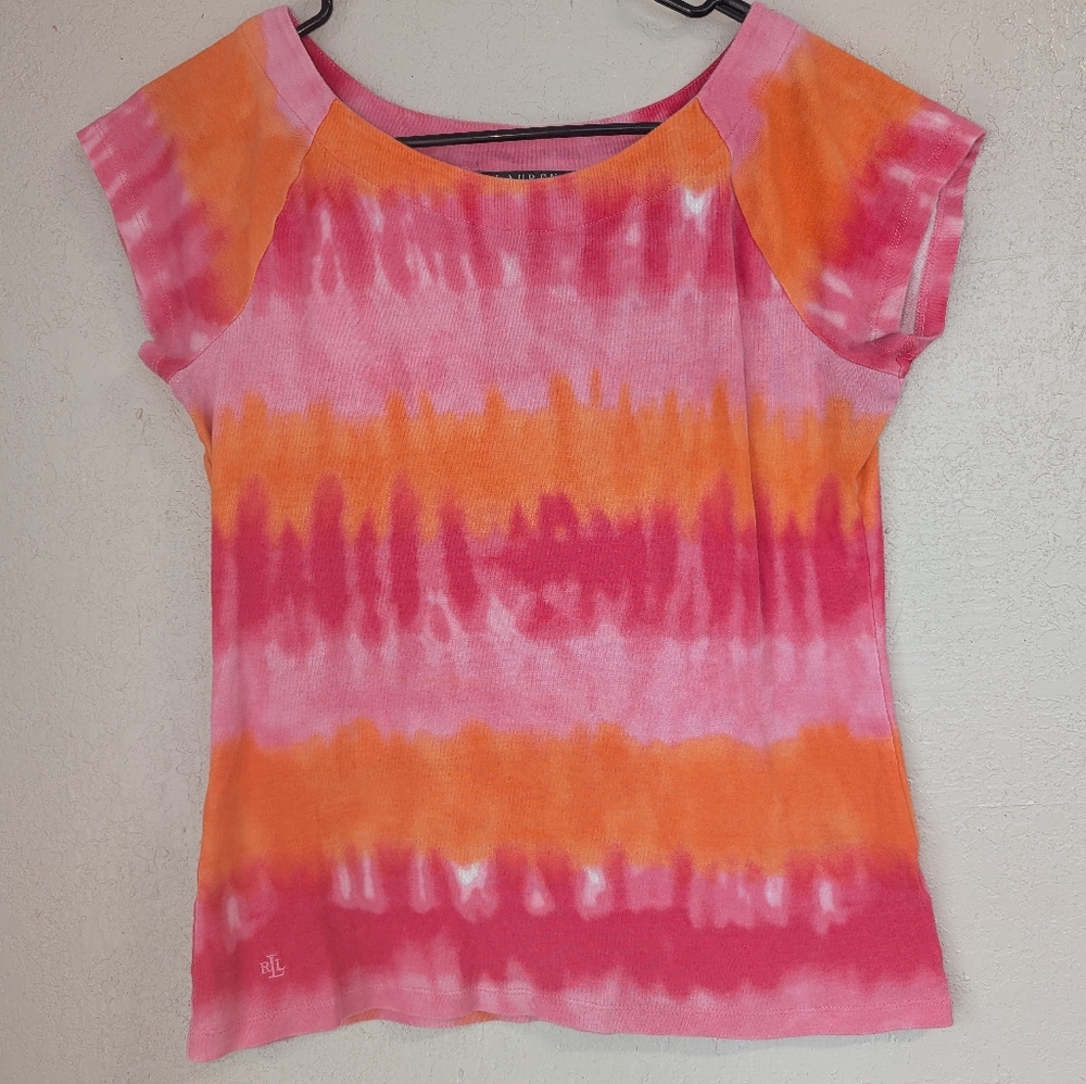 Tie Dye Baby Tee L Pink Orange Colorway Elevated Basic Festival Scoop Neck Rave
